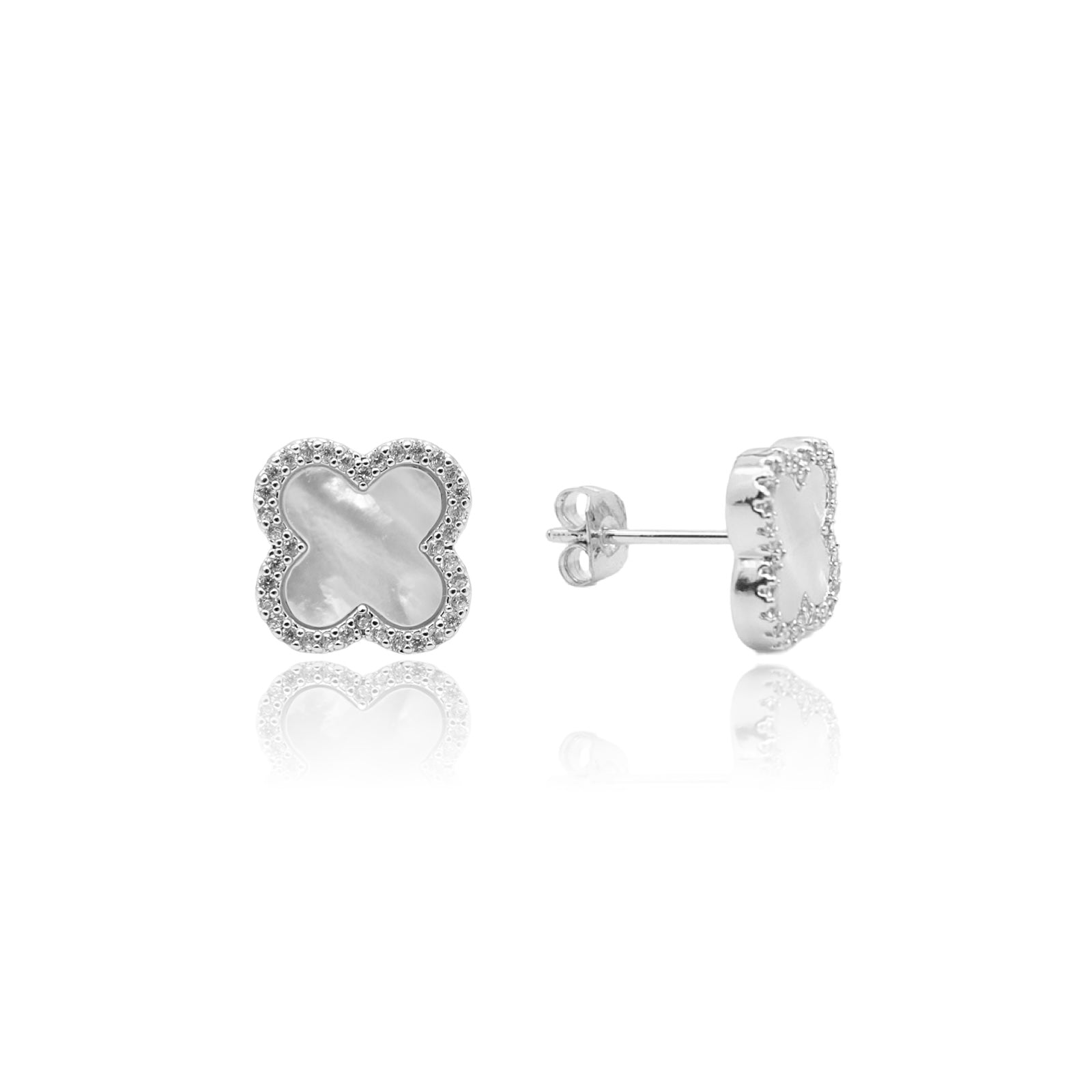KIKICHIC | CZ Pearlescent Clover Stud Earrings in 14k Gold and