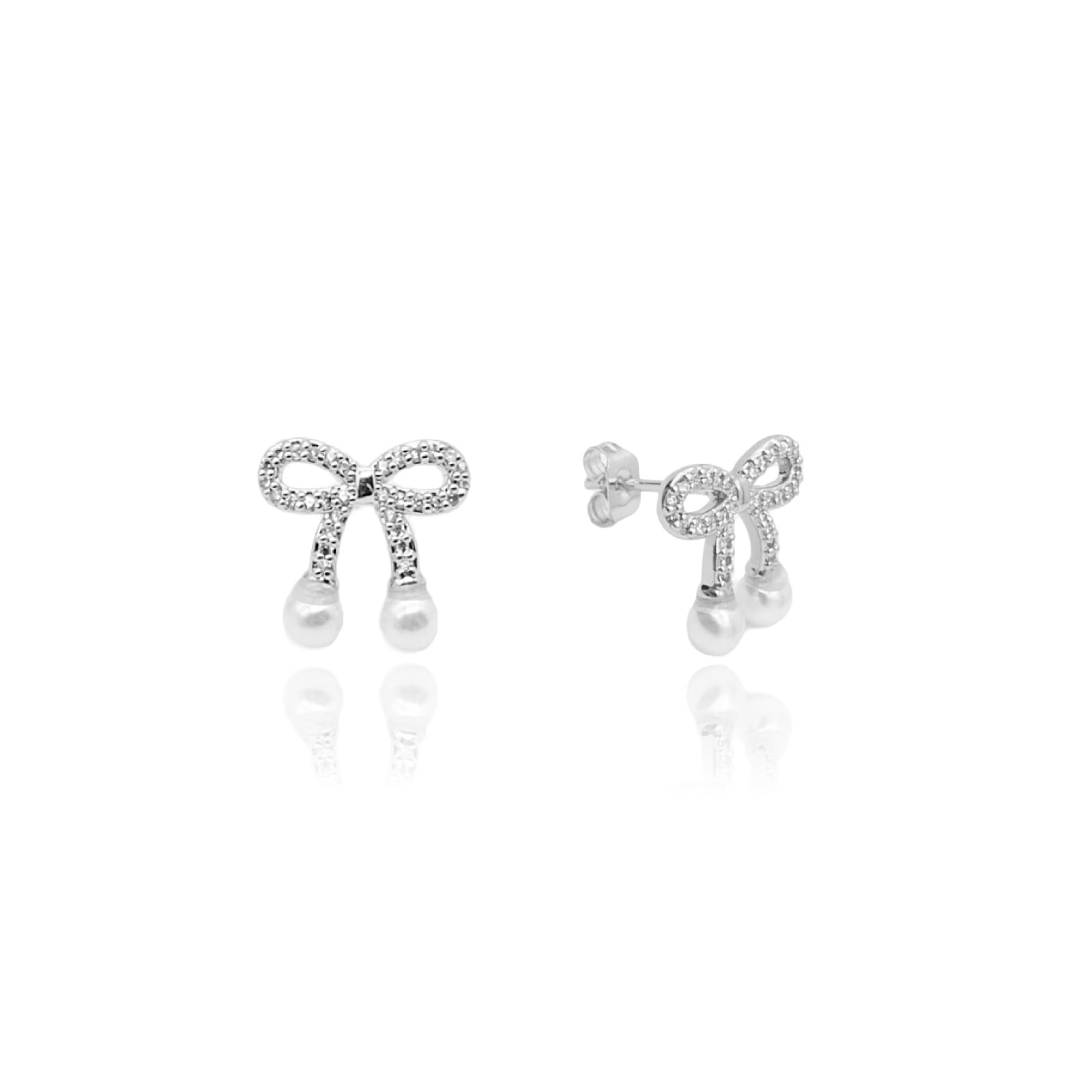 925 Sterling Silver Ribbon Bow Stud Earrings, Bow Earrings