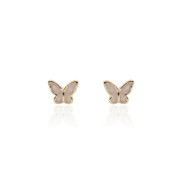 Pearl Butterfly Stud Earrings 14k Gold, Butterfly Earrings Gold, Gold Butterfly Earrings, Butterfly Pearl Stud Earrings, Pearl Butterfly Earrings, Pearlescent Stud Charm Earrings, Pearlescent Butterfly Stud Earrings
