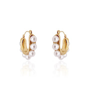Gold Pearl Hoop Earrings, Large Pearl Earrings, Gold Pearl Medium Earrings, Modern Gold Hoop Earrings, Mother Of Pearl Hoop Earrings, Freshwater Pearl Hoop Earrings, Cute Pearl Earrings, Statement Pearl Earrings.