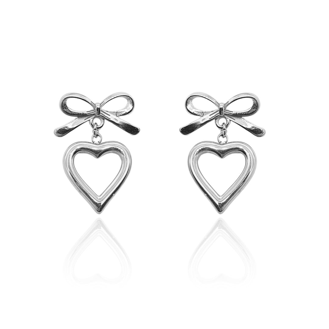 ●TATIANA● Silver 925 Ribbon Heart Dangle Hoop Earrings EC3 Designer fashion, Seoul-fully created | W Concept