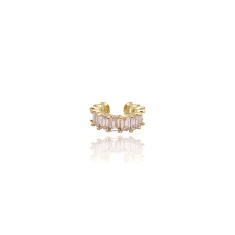 KIKICHIC Pave CZ Diamond Baguette Ear Cuff Adjustable. Hand-set Baguette Clear Cubic Zirconia stones. 14k Gold No Piercing Necessary Earrings, Comfortable Baguette Ear Cuff Slip over the Ear. Gold Bar Ear Cuff Earrings. Diamond Ear Cuff
