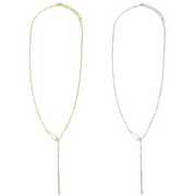 KIKICHIC 14k Gold Safety Pin paper clip lariat necklace, yellow gold cz safety pin Y style necklace, small safety pin necklace, safety pin charm lariat paper clip chain, paper clip lariat choker, lock paper clip split chain necklace, vermeil paper clip safety pin choker 14k gold yellow.