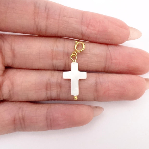 White Pearl Cross Charm