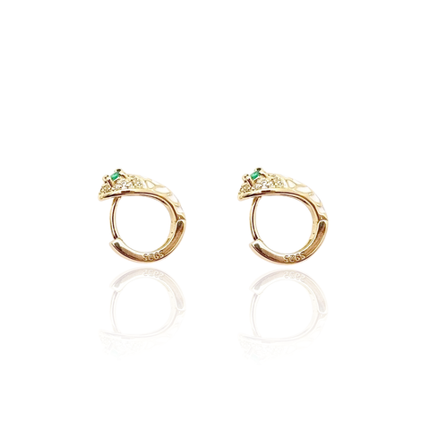 Green Eyes Snake Huggies Earrings