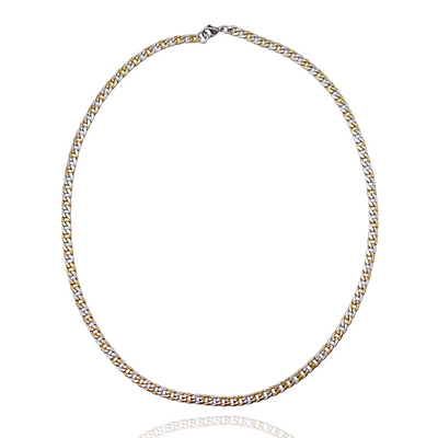 Gold chain necklace on a white background