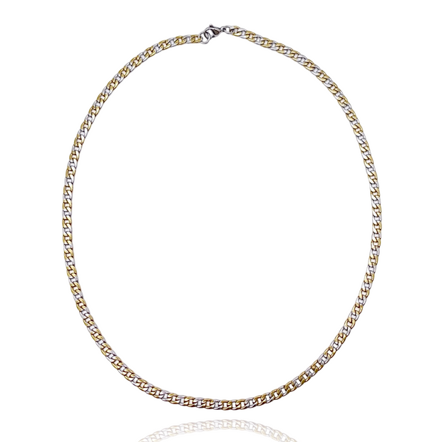 Gold chain necklace on a white background