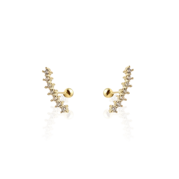 Curve CZ Diamond Screw Back Earrings