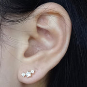Triple CZ Diamond Screw Back Earrings