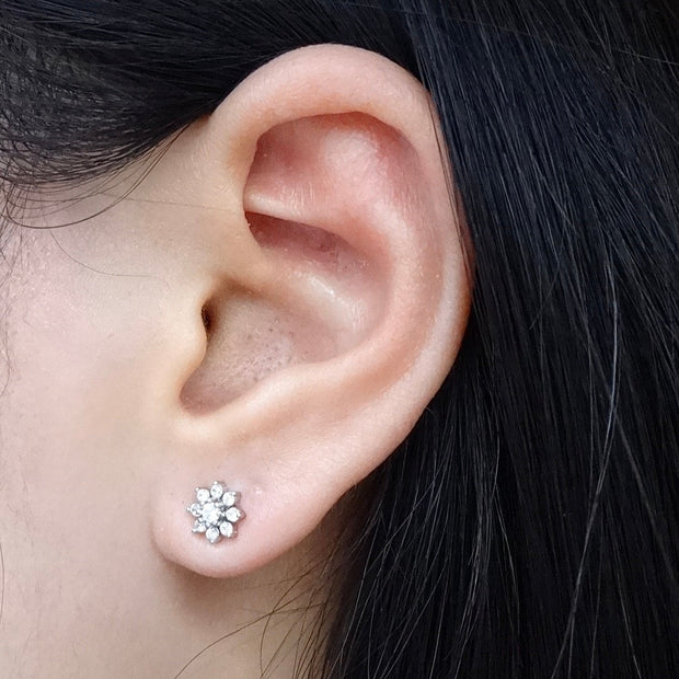 CZ Flower Diamond Screw Back Earrings