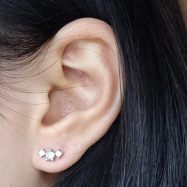 Triple CZ Diamond Screw Back Earrings