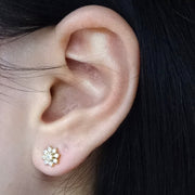 CZ Flower Diamond Screw Back Earrings