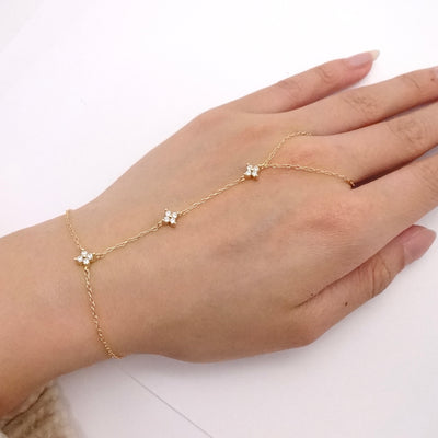 CZ Clover Hand Chain Bracelet