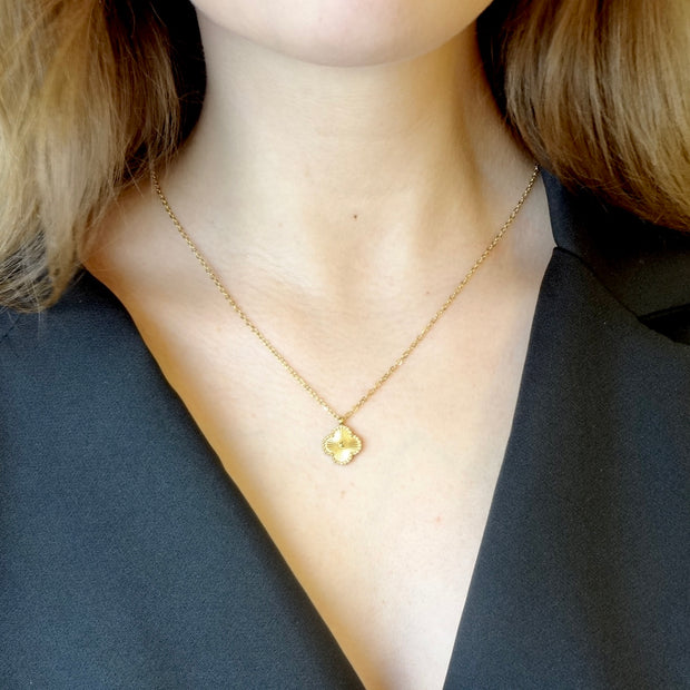 Small Gold Clover Leaf Necklace in 14k Gold, Small Leaf Clover Necklace, Clover Gold Necklace, Van Cleef Lucky Necklace, Clover Charm Black Necklace, Single Clover Gold Necklace, MOP Clover Necklace, Lucky Charm Leaf clover Necklace.