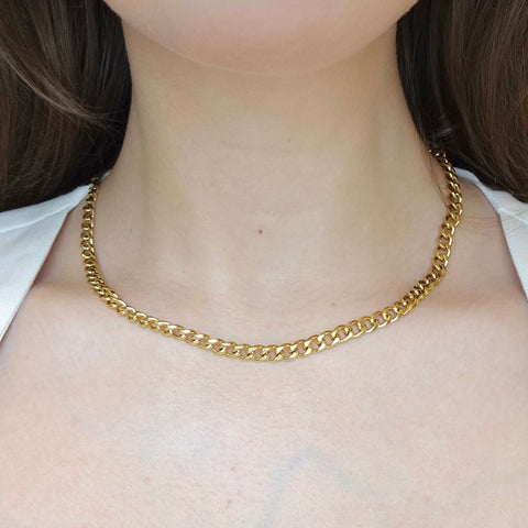 Gold Cuban Chain Link Necklace in 14k Gold, Curb Link Stacking Necklace Gold Filled, Stainless Steel Thick Silver Cuban Chain Stack Necklace, Textured Cuban Link Chain Necklace Silver, Thick Curb Cuban Chain Stacking Silver Necklace, cuban Flat Link Chain Gold Filled Stack Necklace, cuban curb 14k Gold Necklace.