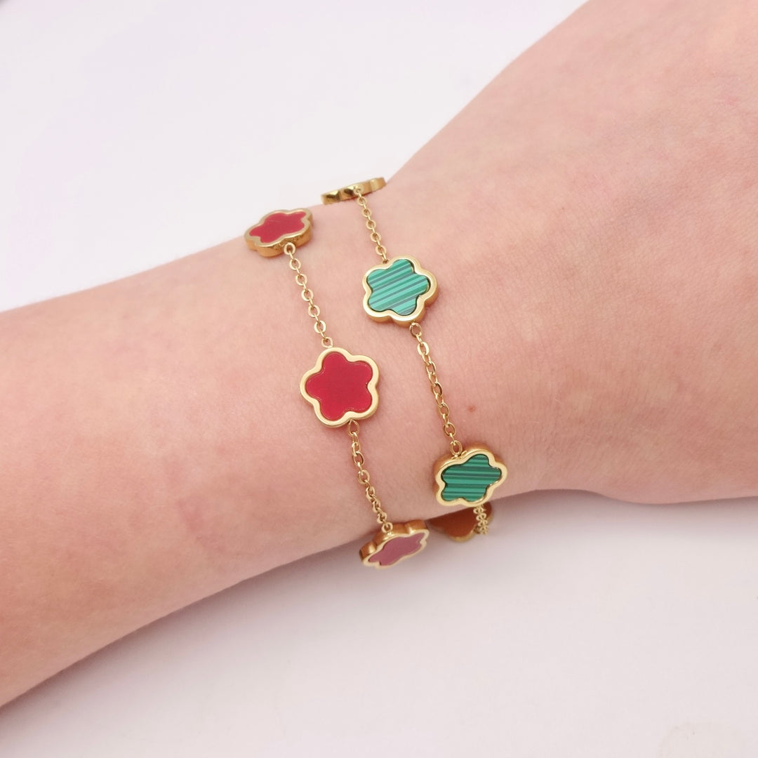 KIKICHIC | Gold Flower Clover Bracelet in White Green and