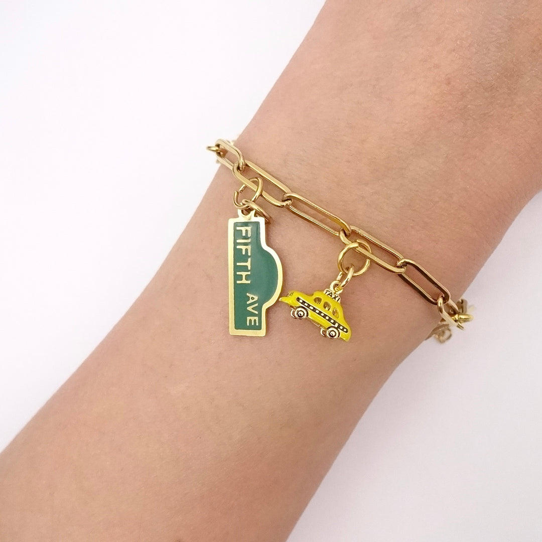 ⭐︎flat charm bracelet KIKICHIC | Gold New York City Charm Bracelet | Taxi Charm