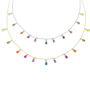 KIKICHIC Rainbow Dangling Teardrop Necklace, Rainbow Gems Necklace Sterling Silver (925), 18k Gold Rainbow Stones Choker Necklac