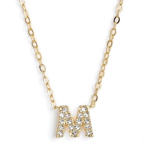 14K WHITE GOLD M INITIAL DIAMOND NECKLACE