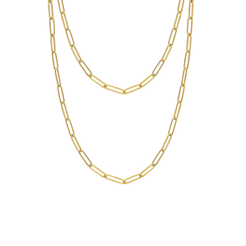 Thin Elongated Oval Link 14K Solid Gold Chain Link Necklace 