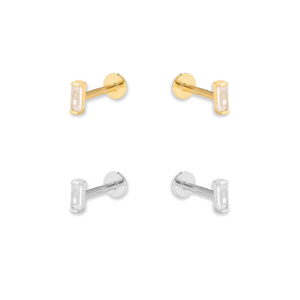 送料関税込【AMY O】Tiny Baguette Flat Back Stud☆国内発送♪ Baguette Crystal Flat Back Screw Stud Earring, Helix