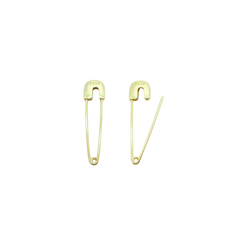 Medium Safety Pin Earrings in Gold with Diamonds