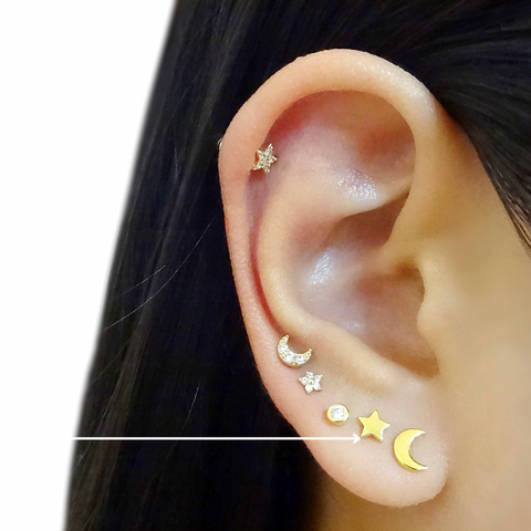 KIKICHIC Minimalist Jewelry NYC Screw Flat Back Tiny Circle Star Shape Stud Earrings Cartilage Tragus Helix Conch in Sterling Silver in 14k Gold and Silver
