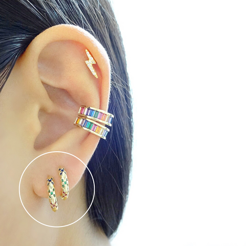 Emerald Cut Rainbow Moonstone Rose Gold Stud Earrings | Ylang 23