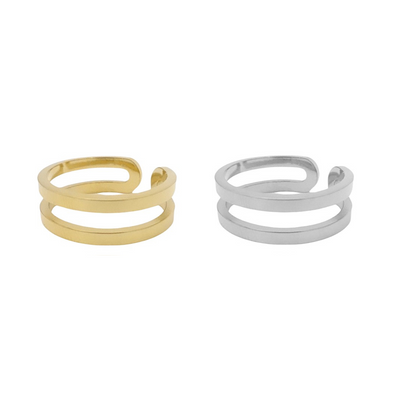 KIKICHIC Double Band Ring Stainless Steel, Double Stack Design Open Ring 18k Gold, Stackable Two Band Ring Gold, Simple Adjustable Open Stacked Two Band Ring Silver, Modern double Ring Stacks.