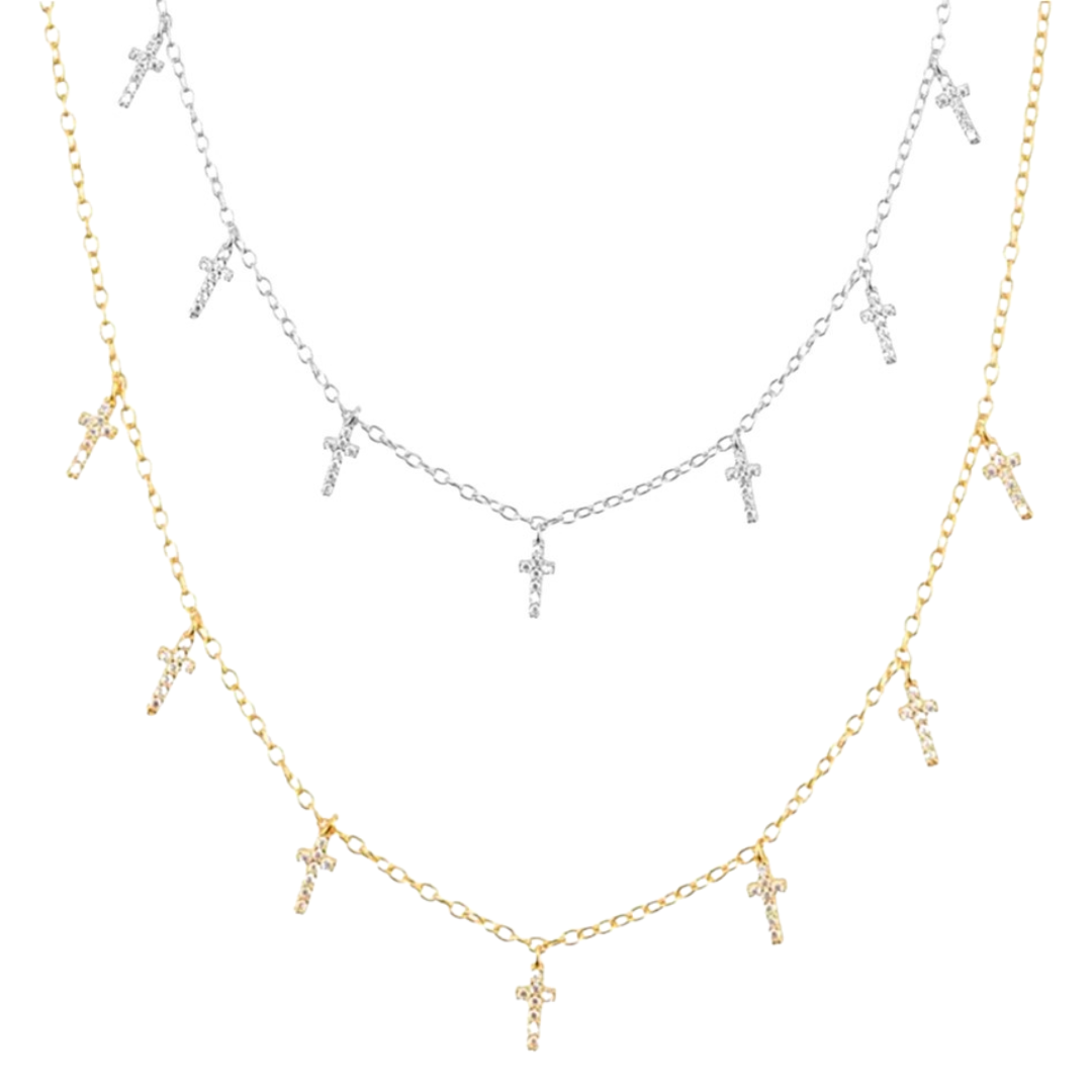 KIKICHIC | NYC | CZ Diamond Dangle Cross Multi Choker Necklace