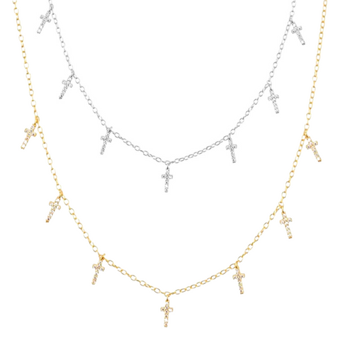 Gold Stainless Steel Slanted Cross Choker Necklace Bracelet Set | eBay