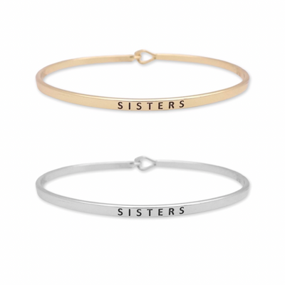 KIKICHIC Delicate Thin Sisters Words Cuff, Thin Sisters Script Cuff Bracelet, Skinny Little Sisters Bracelet, Stacking Best Sisters Bracelet in Sterling Silver, Gold Fill Family Sister Bracelet Cuff, Soul Sisters Engraved Bracelet, Forever Sisters Thin Bangle Gold, Sisters for Life Stamp Bracelet