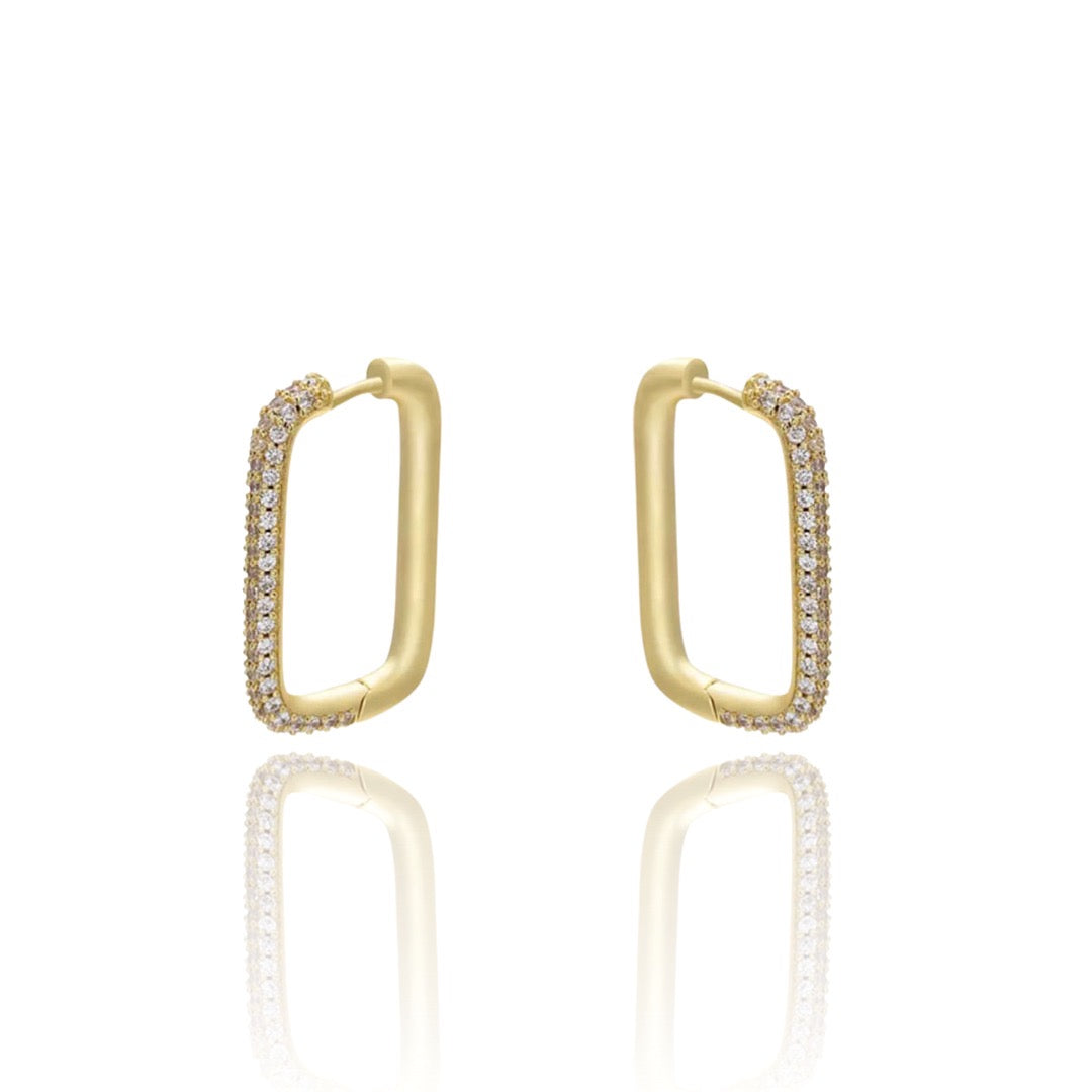 ☆HEI☆ sv925 round rectangle earring HE25SPESW201XXFR KIKICHIC | NYC | 14k Gold Filled CZ Diamond Large Rectangle