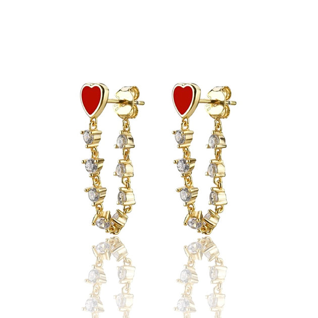 KIKICHIC | NYC | 14k Gold Enamel Heart CZ Diamond Chain Stud Earrings ...