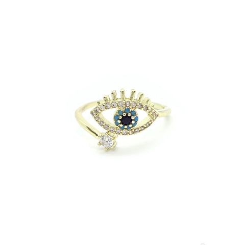 KIKICHIC Evil Eye Adjustable Ring, Turquoise Stones Evil Eye Open Ring, CZ Pave Diamonds Evil Eye Pinky Ring Open Adjustable. Beautiful attention to detail makes this minimalist evil eye ring truly special. This protective evil eye ring will not only protect your spirit, but also your style! Wearing this evil eye ring is a "Luck Charm" believed to "reflect evil" and thereby protects a person who wears it against misfortune.