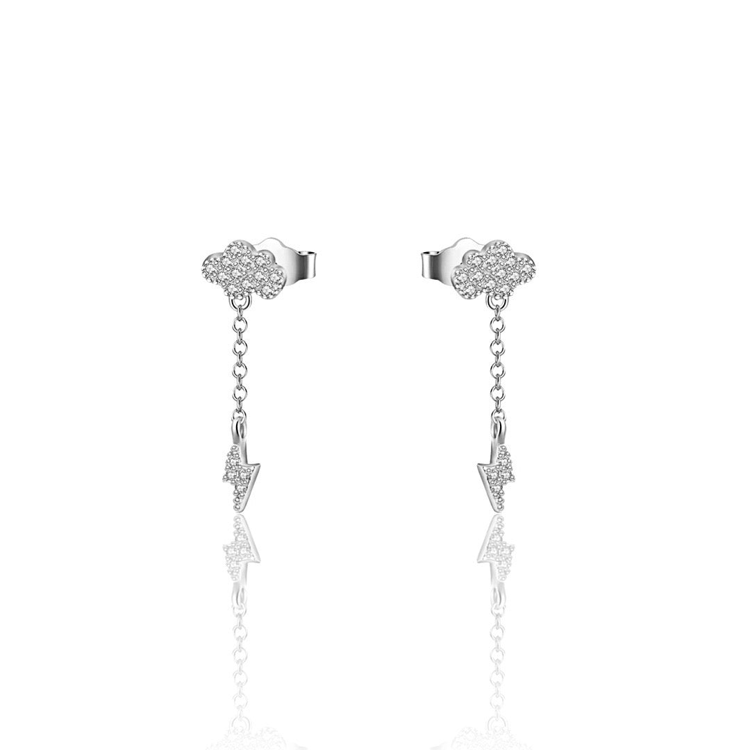 KIKICHIC | NYC | CZ Diamond Cloud Lightning Bolt Chain Stud Earrings Sterling Silver (925) 14K Gold Silver