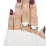 KIKICHIC Mother of Pearl Gold Heart Open Pinky Ring, Silver Heart Pearl Ring, Signet Pearl Ring, Silver Pearl Ring Heart Shape, Mother of Pearl Small Heart Signet Ring, Dainty Pearl Heart Pinky Ring, Adjustable Sweet Heart Ring, Open Valentines Heart Ring, Minimal Love Heart Ring, Pearl Love Heart Shape Ring, Signet Pearl Pinky Ring
