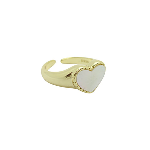 KIKICHIC Mother of Pearl Gold Heart Open Pinky Ring, Silver Heart Pearl Ring, Signet Pearl Ring, Silver Pearl Ring Heart Shape, Mother of Pearl Small Heart Signet Ring, Dainty Pearl Heart Pinky Ring, Adjustable Sweet Heart Ring, Open Valentines Heart Ring, Minimal Love Heart Ring, Pearl Love Heart Shape Ring, Signet Pearl Pinky Ring