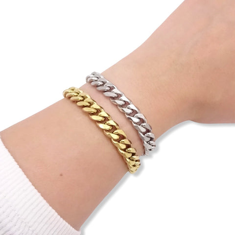 KIKICHIC Gold Chunky Cuban Chain Link Bracelet in 14k Gold, cuban Curb Link Stacking Bracelet Gold Filled, Stainless Steel Thick Silver Cuban Chain Stack Bracelet, Chunky Textured Cuban Link Chain Bracelet Silver, Thick Curb Cuban Chain Stacking Silver Bracelet, cuban Flat Link Chain Gold Filled Stack Bracelet, Chunky cuban curb 14k Gold Bracelet.