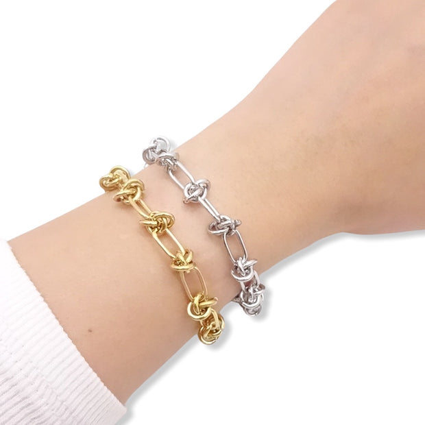 KIKICHIC Gold Chunky Rope Chain Link Bracelet in 14k Gold, Knot Link Stacking Bracelet Gold Filled, Stainless Steel Thick Silver Knot Chain Stack Bracelet, Chunky Rope Knot Chain Bracelet Silver, Knot Chain Stacking Silver Bracelet, Rope Knot Chain Gold Filled Stack Bracelet, Chunky Knot 14k Gold Bracelet.