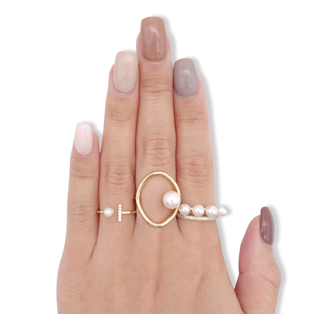 KIKICHIC | NYC | Cz Diamond Bar Pearl Open Ring Sterling Silver