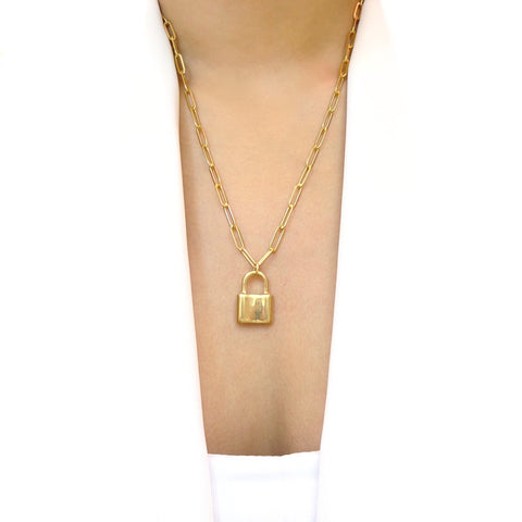 Gold Lock Pendant Chain Necklace