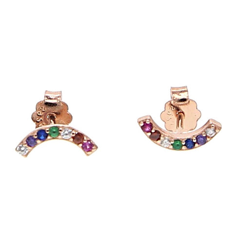 KIKICHIC CZ Rainbow Stud Earring Solid Sterling Silver (925), Gold Small Stud Rainbow Earrings, Multi Color Tiny Stud Earrings in Silver, Colorful Stud Earrings in Rose Gold.