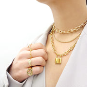 KIKICHIC Silver Padlock Chain Necklace, Gold Padlock Necklace, Modern Lock Necklace, Womenʼs Padlock Necklace Silver, Stainless Steel Padlock Necklace, Chain Padlock Gold Necklace