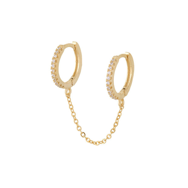KIKICHIC CZ Pave Diamond Double Hoops Earrings, Tiny Handcuff Hoops Earrings, Sterling Silver Double Small Hoop Chain Huggies Rose Gold, 14k Gold Double Hoop Chain Earrings, CZ Pave Two Hoops Chain Earrings, Double Chain Earrings Sterling Silver (925), Double Huggies Hoops Earrings.