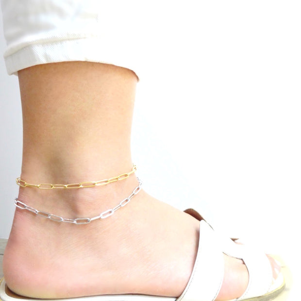 KIKICHIC Paper Clip Chain Link Anklet  in 14k Gold, Oval Mini Link Paper Clip Stacking Anklet Gold Filled, Stainless Steel Thin Paper Clip Link Chain Stack Anklet, Paper Clip Rectangle Link Chain Anklet Silver, Medium Paper Clip Link Chain Stacking Silver Anklet, Paper Clip Flat Link Chain Gold Filled Stack Anklet, Fine Rectangle Paper Clip 14k Gold Anklet Bracelet.