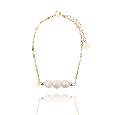 KIKICHIC 14k Gold Filled Pear Chain Bracelet, Pearl Charms Chain Bracelet, Mother of Pearl Chain sterling Silver (925), Cultured Pearl chain Bracelet, Pearl Bar Bracelet, Classic Pearl Bracelet.