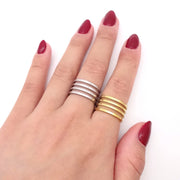 KIKICHIC Four Band Thin Ring Stainless Steel, Minimalist Open four Ring Adjustable 18k Gold, Simple Adjustable Open Waterproof, Modern Open Four Thin Band Ring Stacks, Anti-Tarnish Gold Four Open Thin Rings.