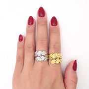 KIKICHIC Leaf Wrap Ring Gold Stainless Steel, Leaves Design Open Ring Gold, Silver Nature Leaves Open Ring Adjustable Gold, Simple Adjustable Open Leaf Ring, Nature Open Ring Stacks, Anti Tarnish Romantic Leaf Open Gold Rings.