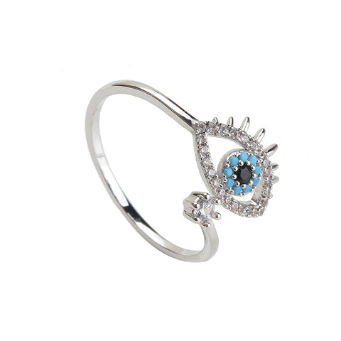 KIKICHIC Evil Eye Adjustable Ring, Turquoise Stones Evil Eye Open Ring, CZ Pave Diamonds Evil Eye Pinky Ring Open Adjustable. Beautiful attention to detail makes this minimalist evil eye ring truly special. This protective evil eye ring will not only protect your spirit, but also your style! Wearing this evil eye ring is a "Luck Charm" believed to "reflect evil" and thereby protects a person who wears it against misfortune.